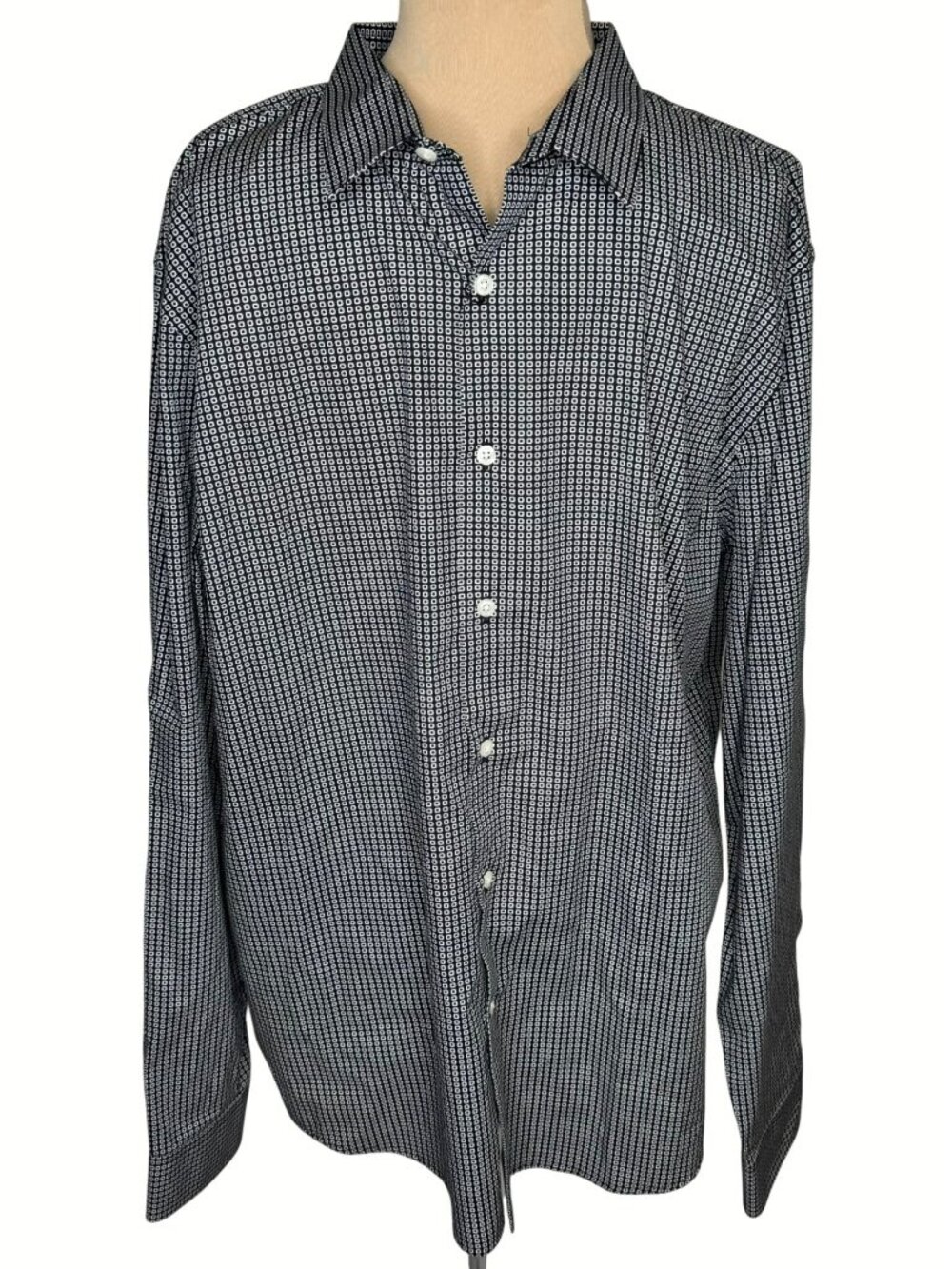 Perry Ellis Mens Slim Fit Long Sleeve Shirt XXL Black White Geometric Shapes New